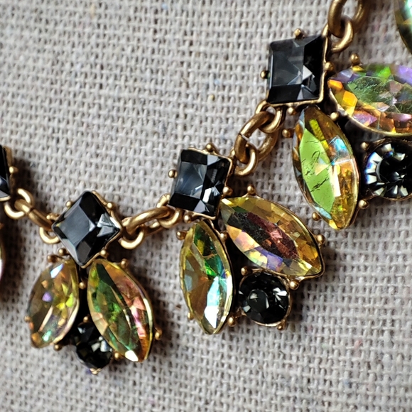 J. Crew Statement Necklace Canary Yellow Iridescent Marquis Smoke Stones Glassy - Picture 9 of 12